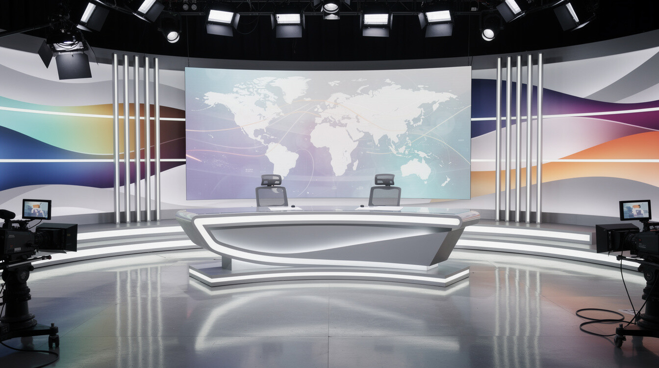 Modern television news studio set