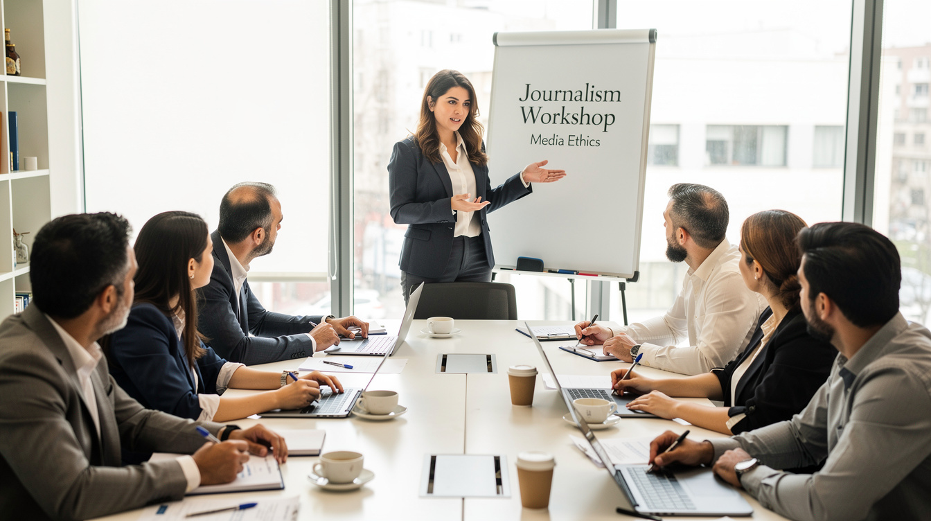 Journalists in a workshop training session
