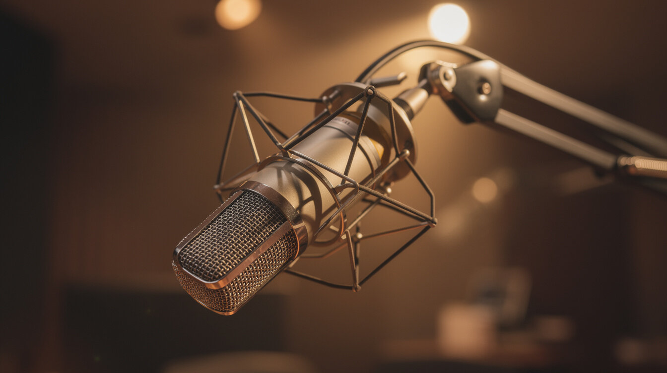 Broadcast microphone under studio lights