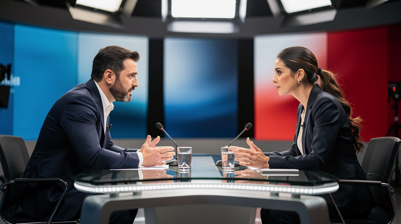 Two people in tense live TV interview
